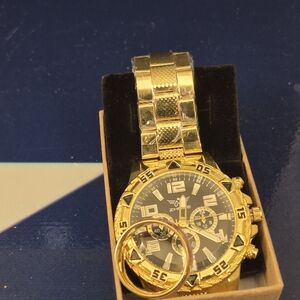 Gold Men's Watch with Black Dial